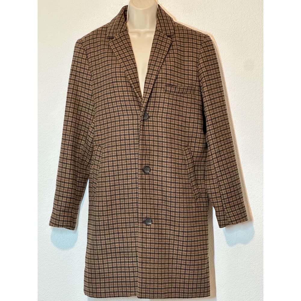 Old Navy Womens Brown Check Recycled Wool Blend Longline Overcoat Jacket Size S